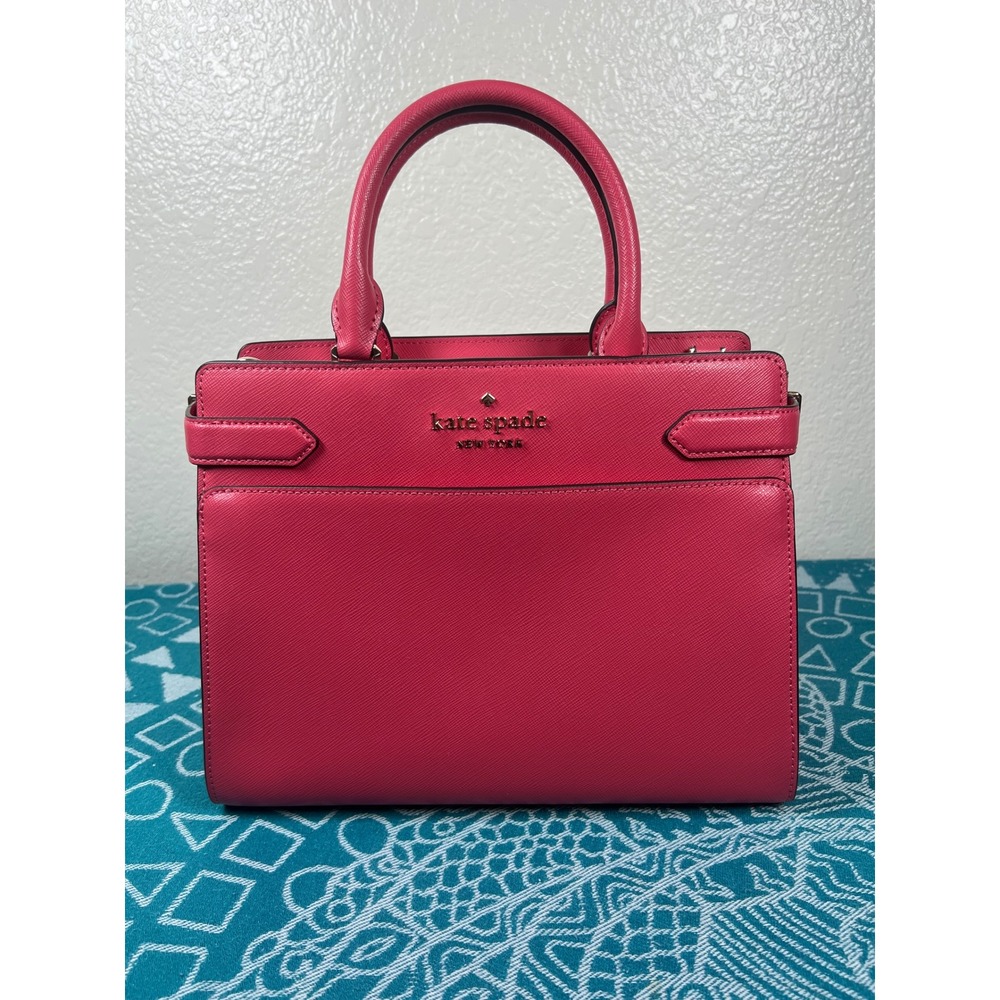 Kate Spade New York Satchel Crossbody Handbag Purse Coral PINK Safiano Leather - Picture 2 of 16